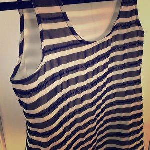 Black & white striped dressy tank top with beads